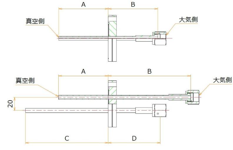 ICF70+1/4 水冷・ガス導入機 大気側：めすVCR®/真空側：チューブ X2 admin.label.item.size_image